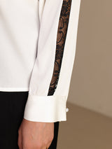 [Vit] SilkSilky-SE Long Sleeve Keyhole Neck Damblusar 005