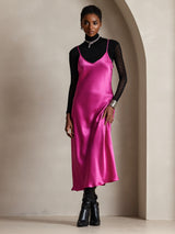 [Rosröd] SilkSilky-SE Spaghetti Strap V Neck Klänning 004