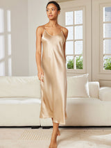 [Champagne] SilkSilky-SE Spaghetti Strap V Neck Nattlinne 004