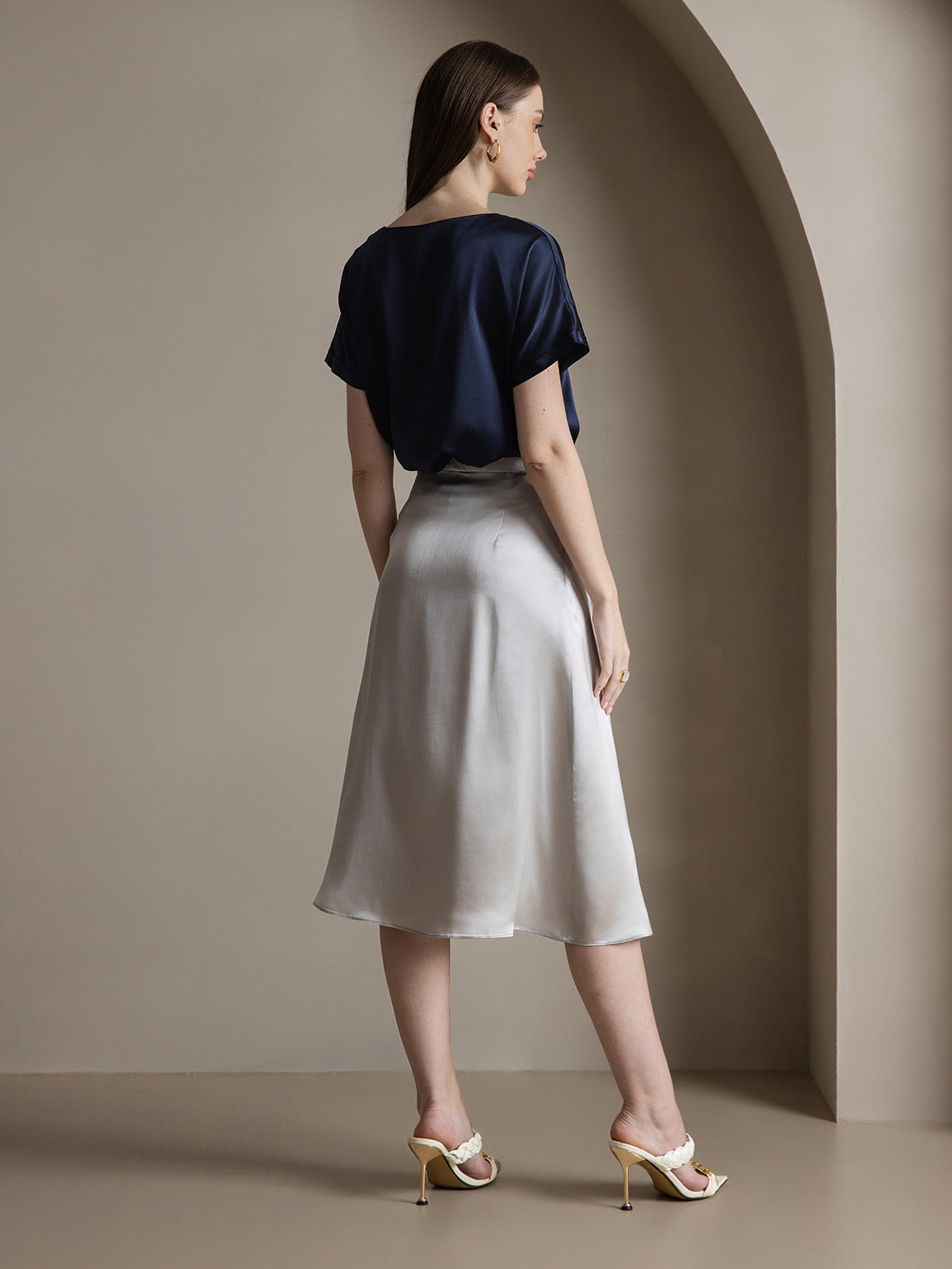 [Ljusgrå] SilkSilky-SE 19Momme Silke Skirt 006
