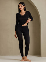 [Svart] SilkSilky-SE Long Sleeve V Neck Dam Långkalsonger 004