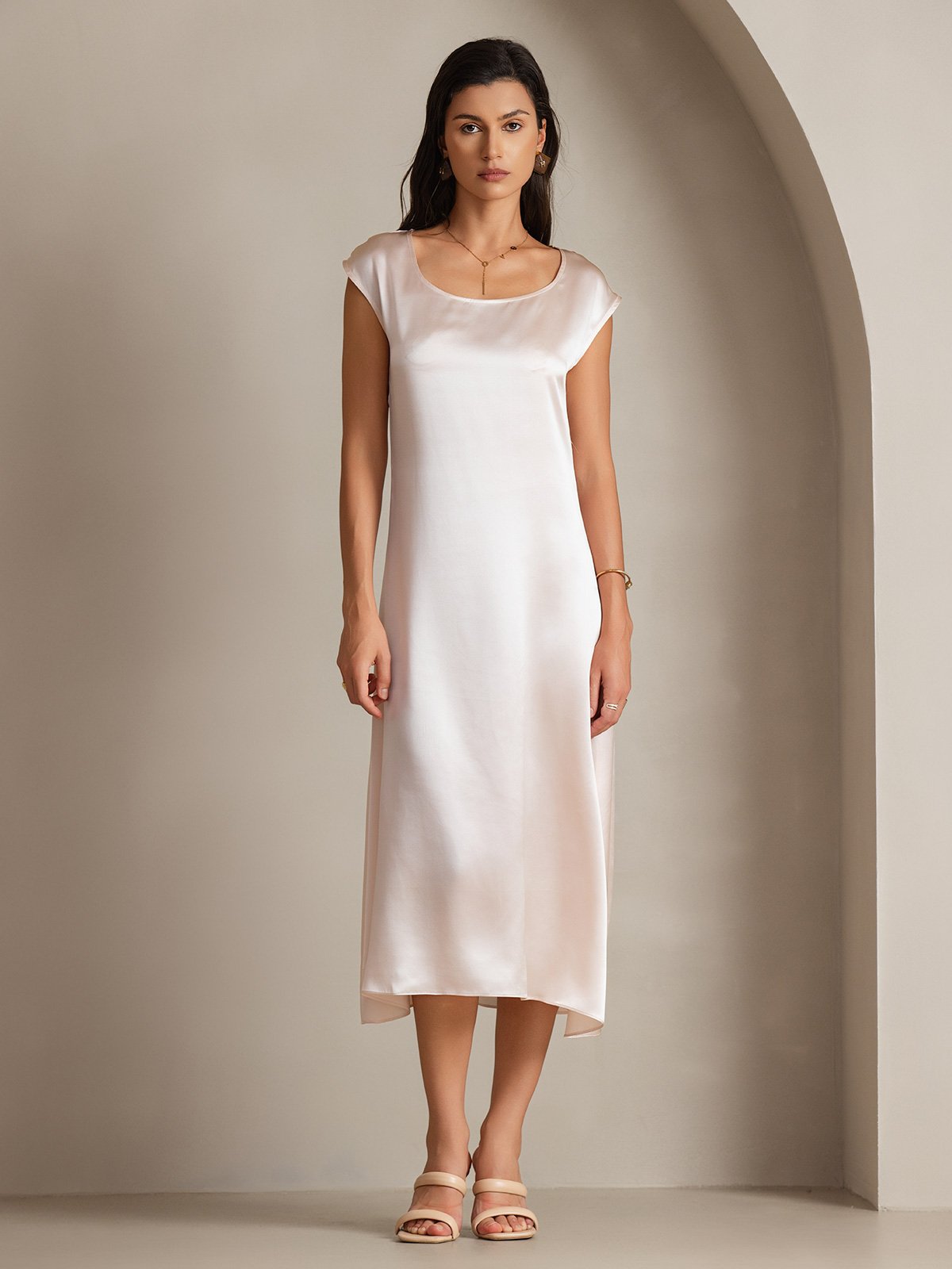 [Rosa] SilkSilky-SE 19Momme Silke Ärmlös Dress 004