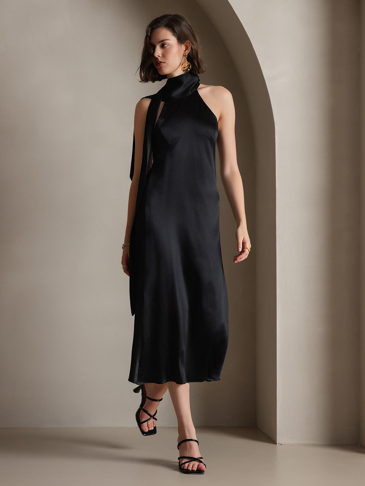 [Svart] SilkSilky-SE 19Momme Silke Dress 007