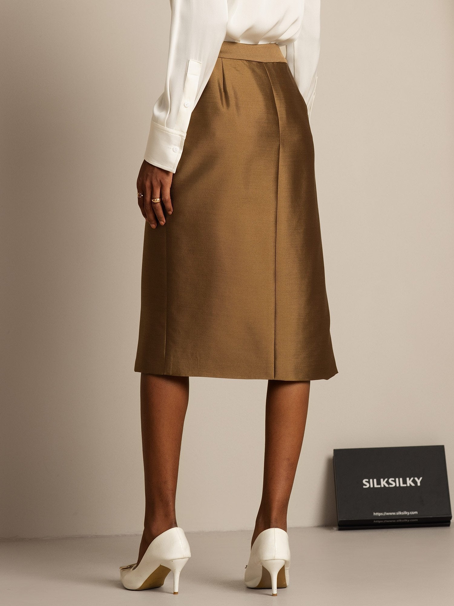 [Brons] SilkSilky-SE 32Momme Silk-Wool Blend Skirt 002,