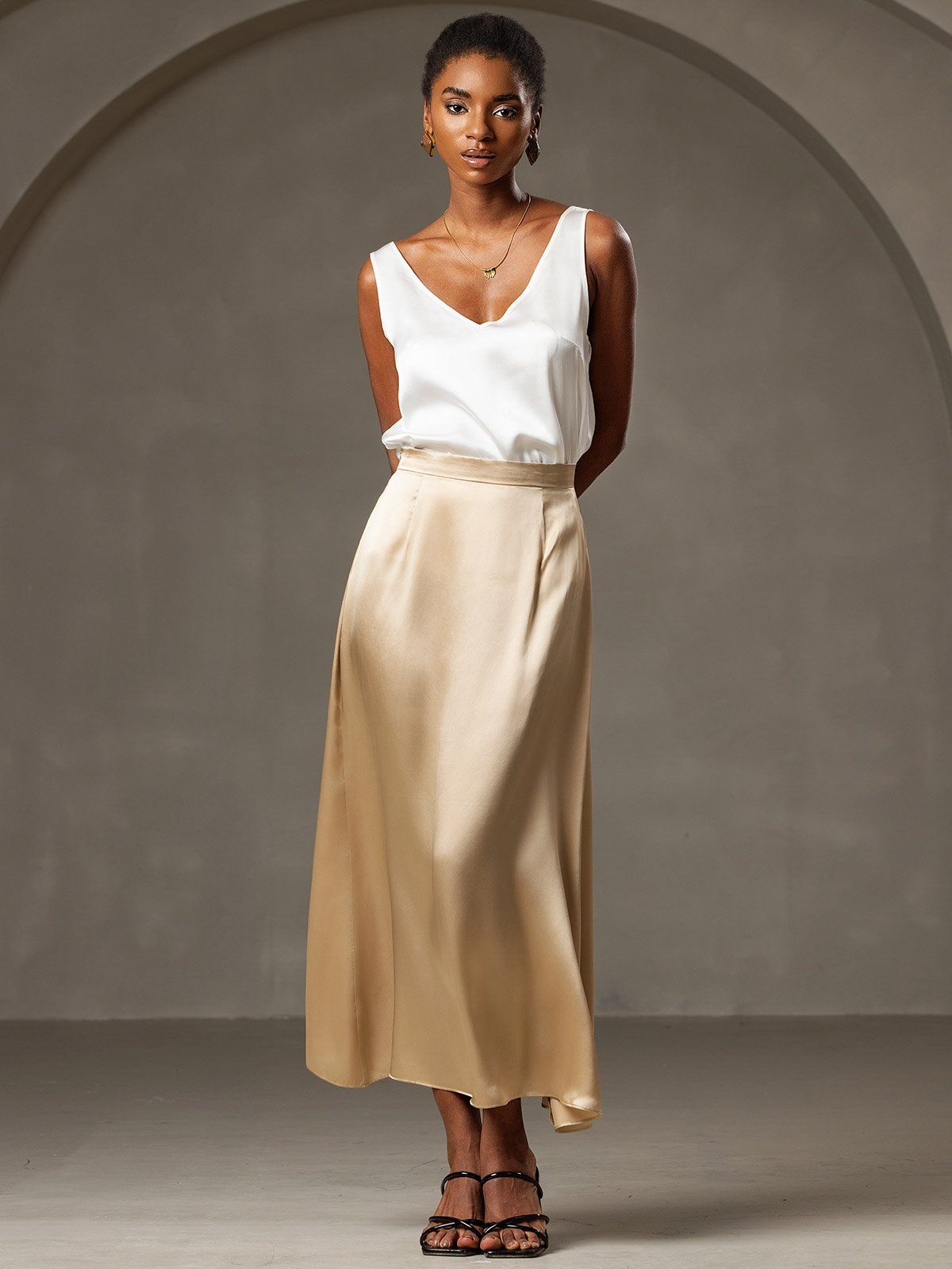 [Champagne] SilkSilky-SE 19Momme Silke Skirt 001