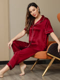 SilkSilky SE Rent Silke Kort Ärm Slag Dam Pyjama Vin 003