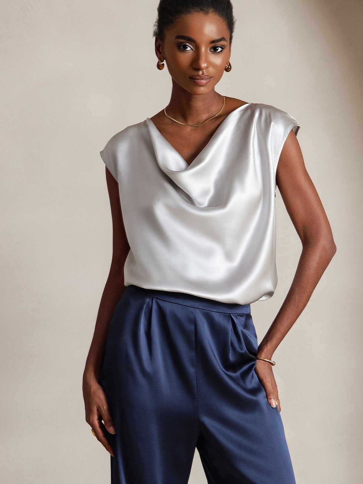 [Mörkblå] SilkSilky-SE 19Momme Silke Womens Pants 005
