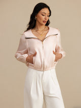 [Rosa] SilkSilky-SE 18Momme Lång Ärm Ståkrage Dam Ytterkläder 003