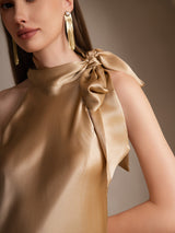 [Champagne] SilkSilky-SE 19Momme Stretch Silk Charmeuse Sleeveless Halter Klänning 003