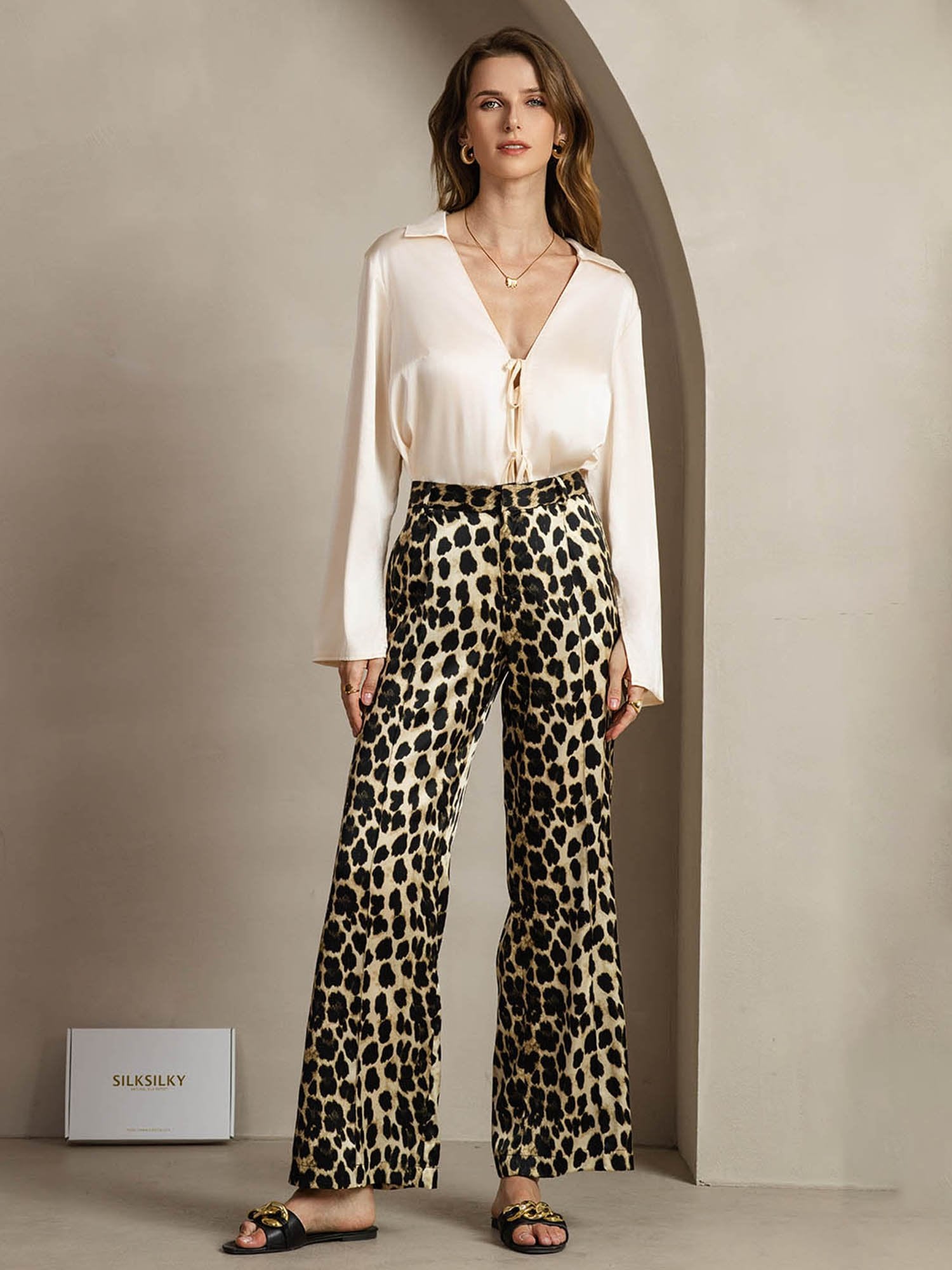 [Leopard] SilkSilky-SE 19Momme Silke Womens Pants 006