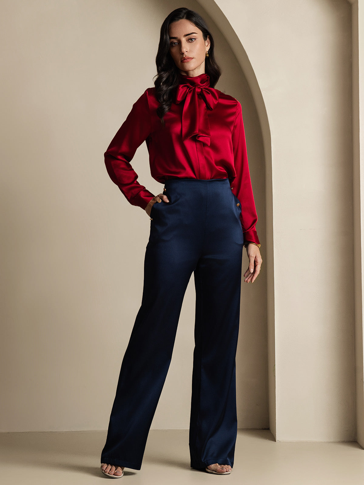 [Mörkblå] SilkSilky-SE 19Momme Silke Womens Pants 001