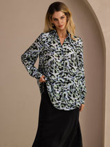 [Teal Leopard] SilkSilky-SE Long Sleeve Lapel Collar Blus 001