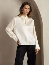 [Elfenben] SilkSilky-SE 19Momme Silke Womens Shirt 008