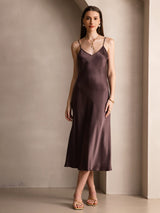 [Kaffe] SilkSilky-SE Spaghetti Strap V Neck Klänning 006