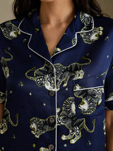 [Marinblått Lejon] SilkSilky-SE Short Sleeve Notch Collar Dam Pyjama 005
