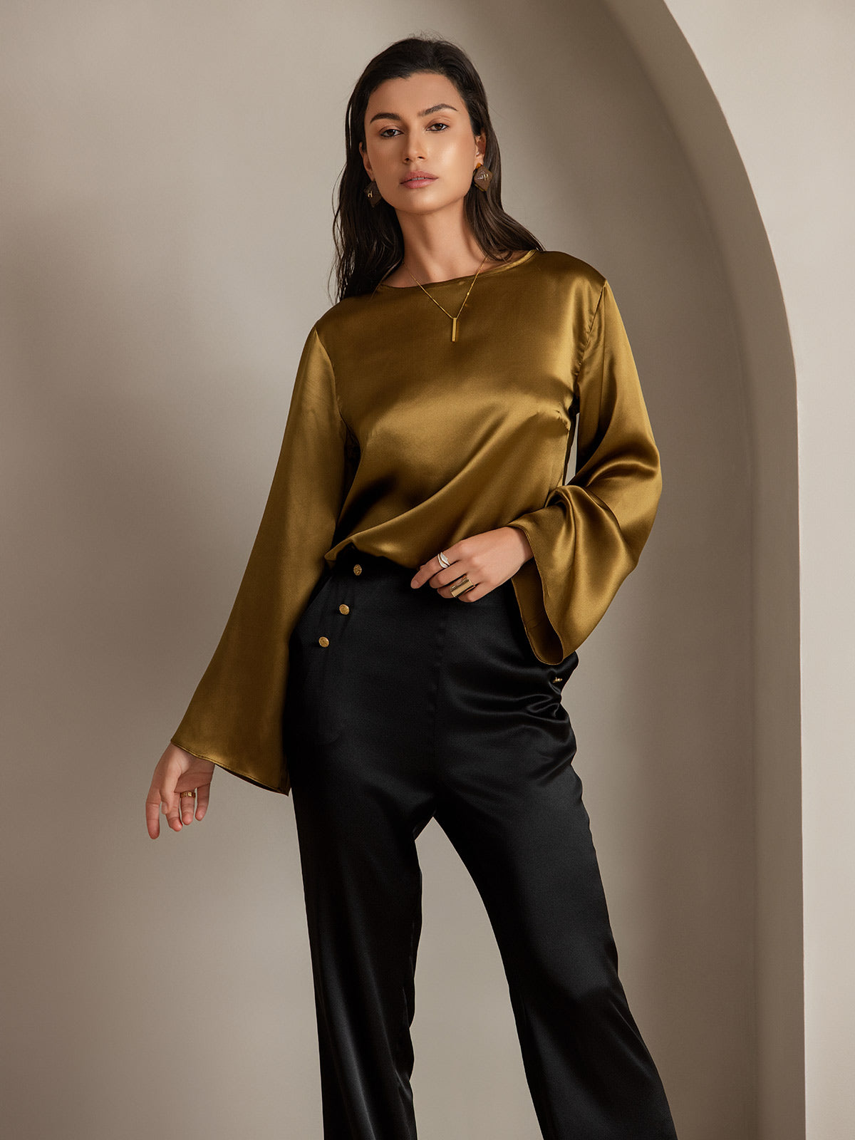 [Svart] SilkSilky-SE 19Momme Silke Womens Pants 008