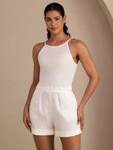 [Vit] SilkSilky-SE Sleeveless Crew Neck Cami Toppar 003