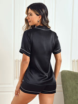 [Svart] SilkSilky-SE Short Sleeve Lapel Collar Dam Pyjama 002