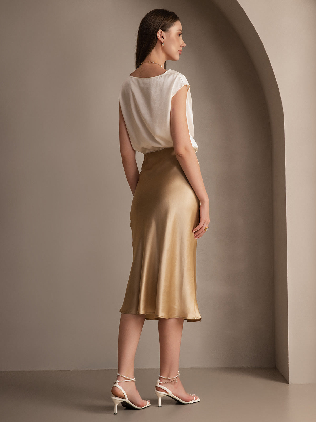 [Champagne] SilkSilky-SE 19Momme Rent Silke Skirt 007