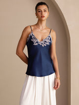 [Mörkblå] SilkSilky-SE Spaghetti Strap V Neck Cami Toppar 004
