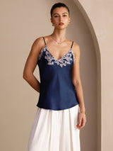 [Mörkblå] SilkSilky-SE Spaghetti Strap V Neck Cami Toppar 004