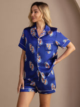 [Marinblå Sjöhäst] SilkSilky-SE Short Sleeve Lapel Collar Dam Pyjama 001