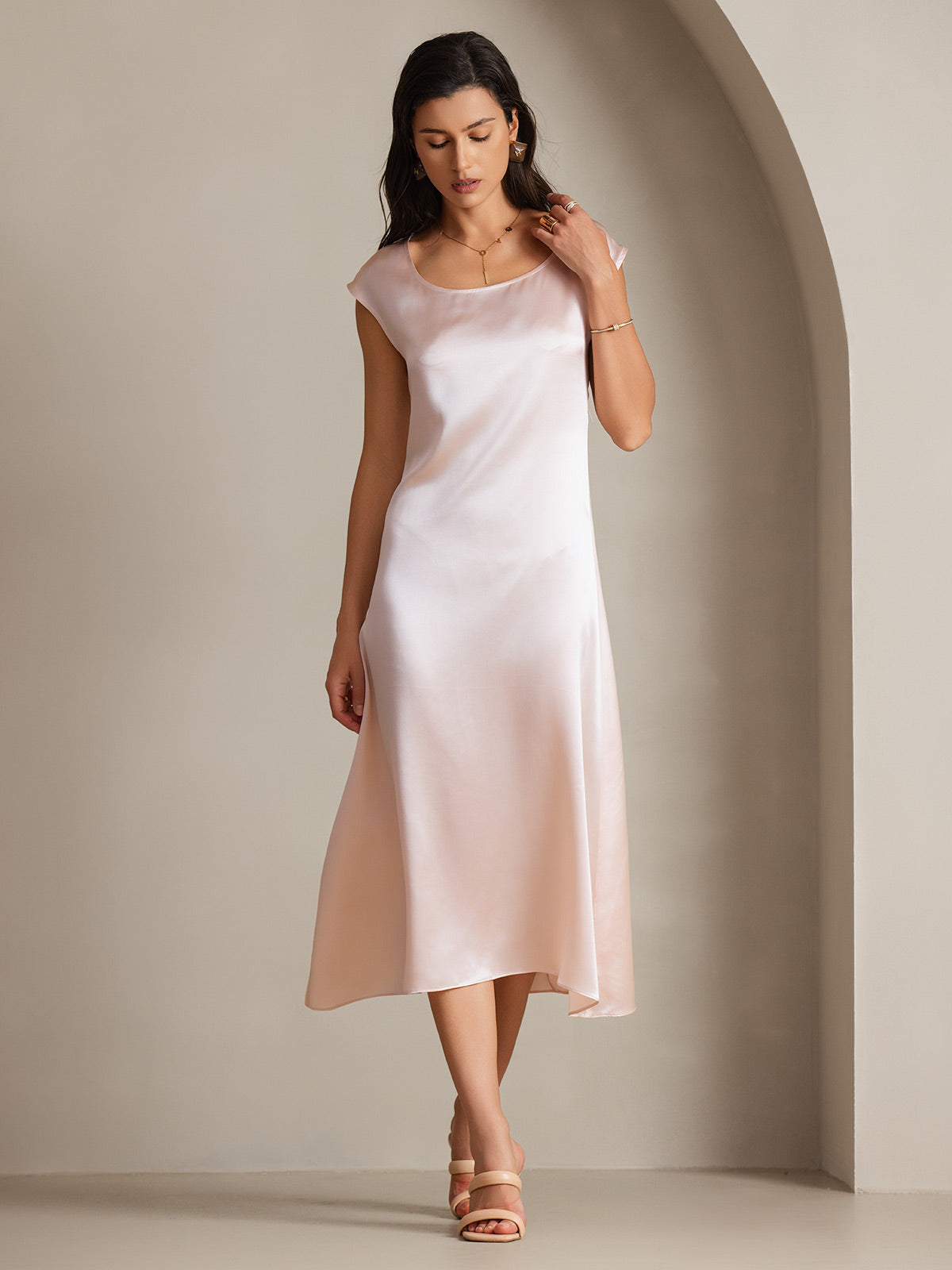 SilkSilky-SE 19Momme Silke Ärmlös Dress Rosa 005