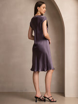 [Lila Grå] SilkSilky-SE Cap Sleeve V Neck Nattlinne 002