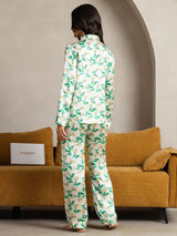 [Grön Blommor] SilkSilky-SE Rent Silke Womens Pajamas 003,