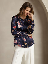 [Marin Blommor] SilkSilky-SE Long Sleeve Lapel Collar Damskjorta 005