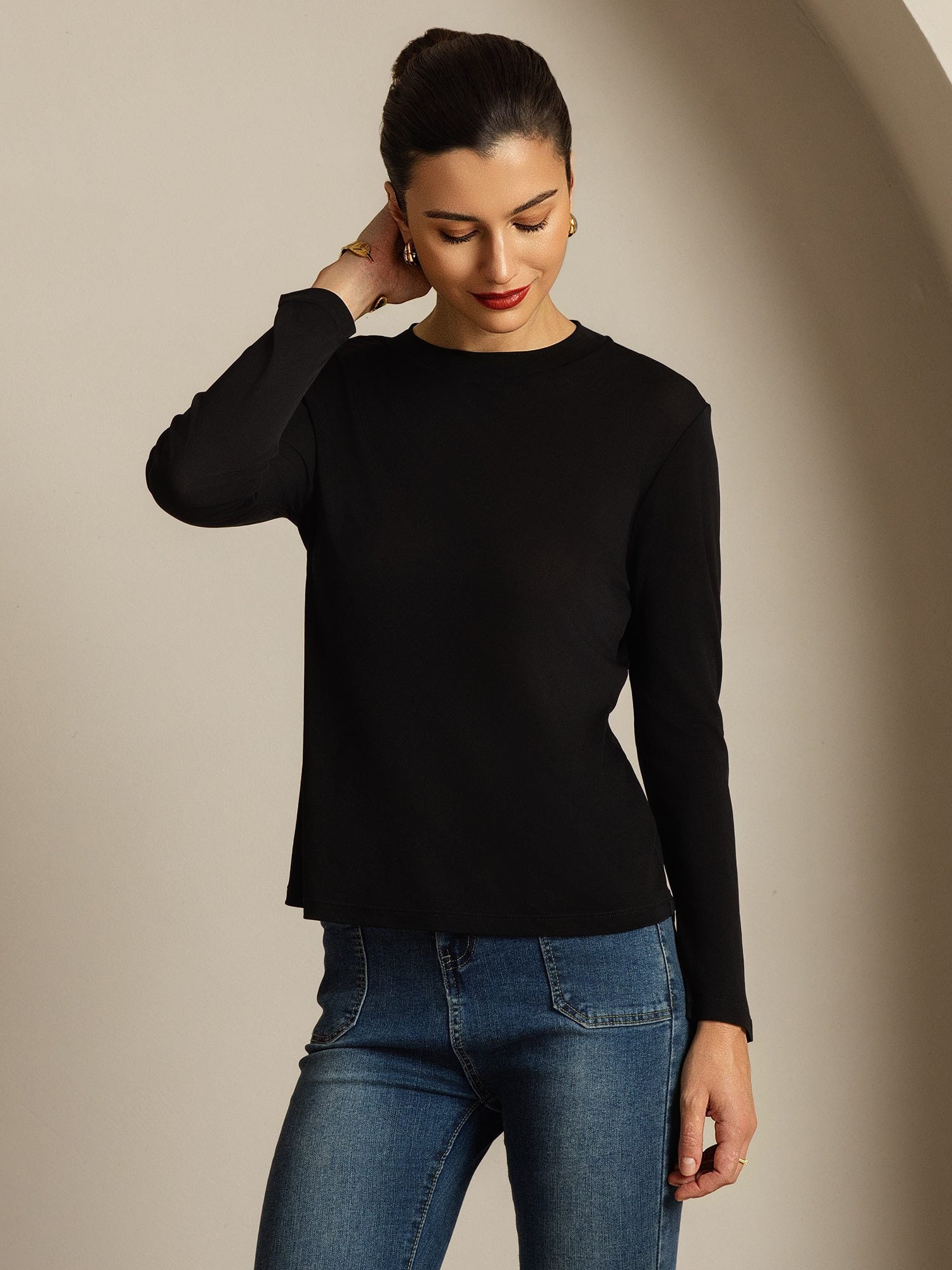 [Svart] SilkSilky-SE Rent Silke Womens T-Shirt 006