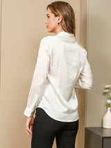 [Vit] SilkSilky-SE Long Sleeve Lapel Collar Damskjorta 002