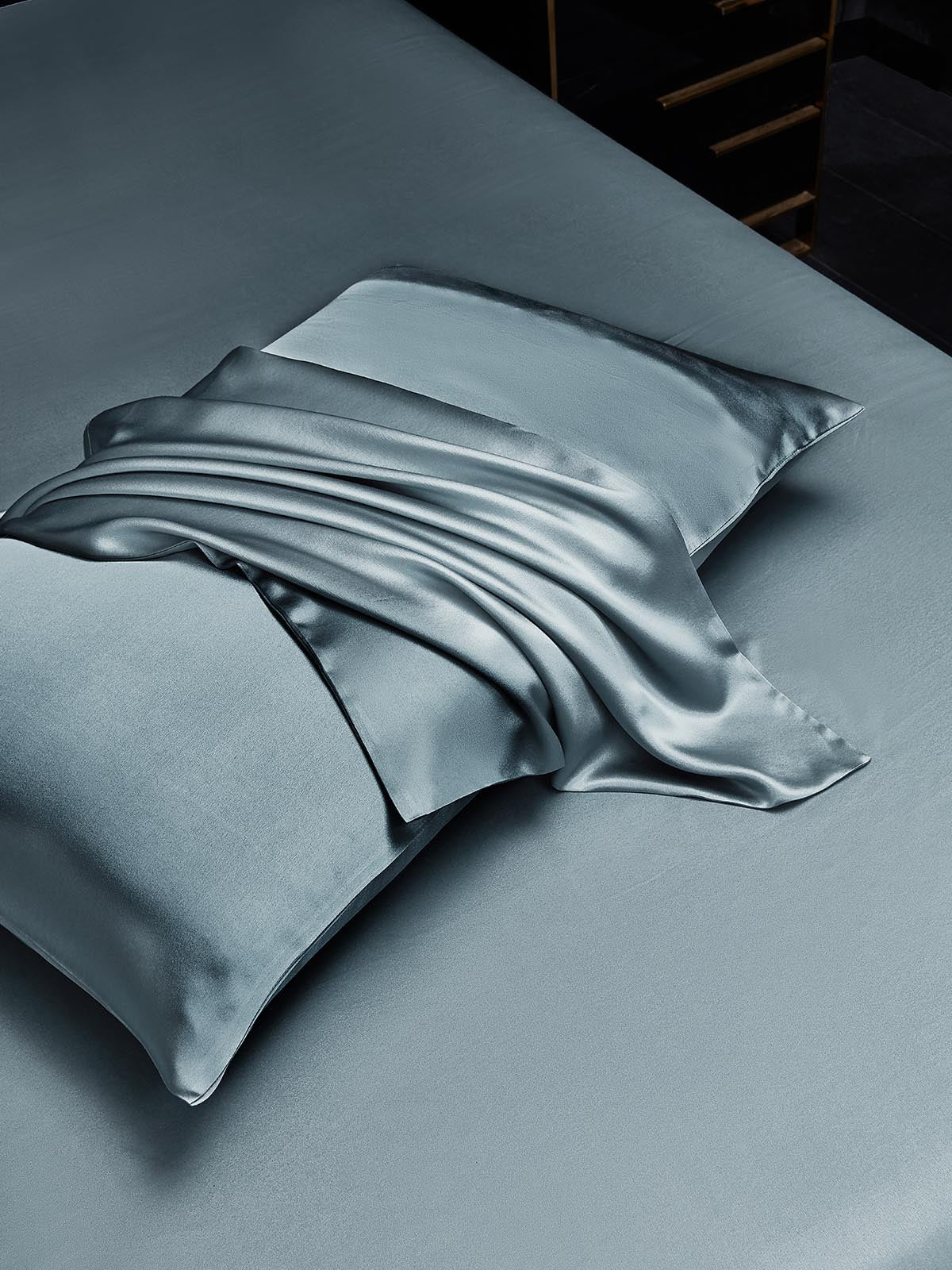[Gråblå] SilkSilky-SE 19Momme Rent Silke Pillowcase 003