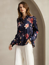 [Marin Blommor] SilkSilky-SE Long Sleeve Lapel Collar Damskjorta 004
