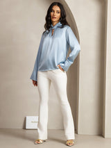 [Gråblå] SilkSilky-SE 19Momme Silke Womens Shirt 012
