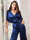 SilkSilky SE Rent Silke Hårärm Womens Pajamas Mörkblå 005