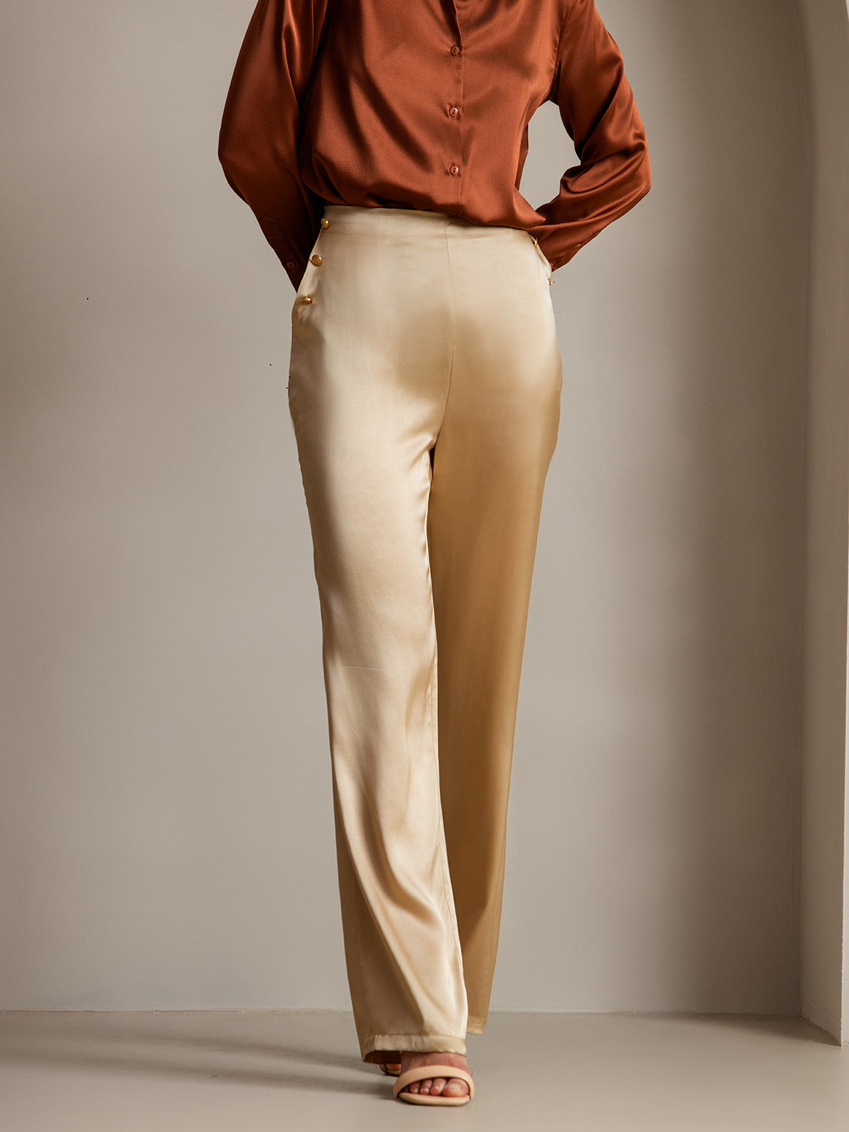 [Champagne] SilkSilky-SE 19Momme Silke Womens Pants 001