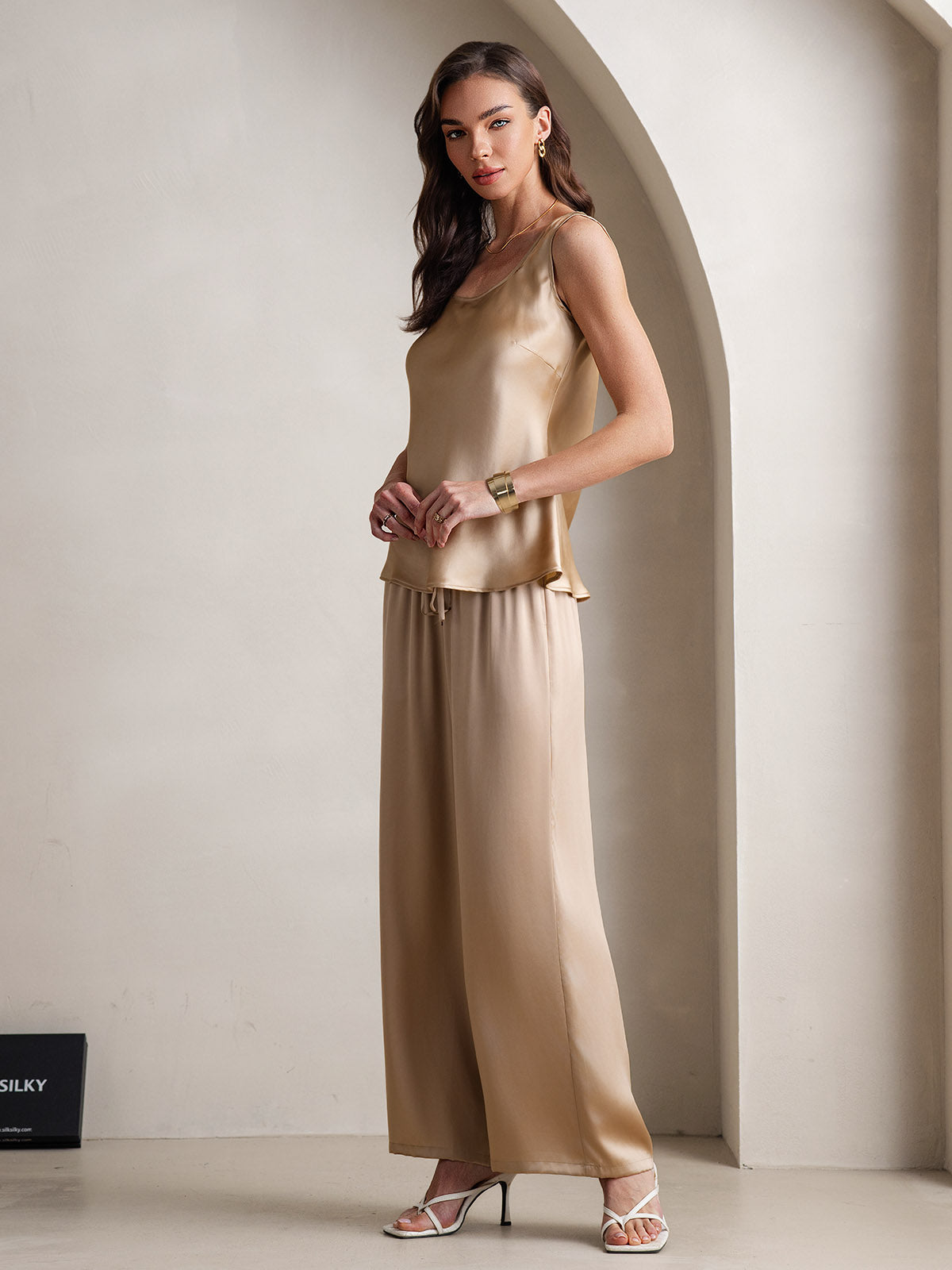 [Champagne] SilkSilky-SE Rent Silke Båthals Camisole Set 005