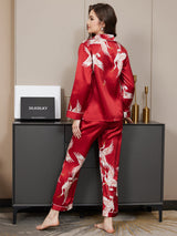 [Mörkröd] SilkSilky-SE Long Sleeve Lapel Collar Dam Pyjama 006