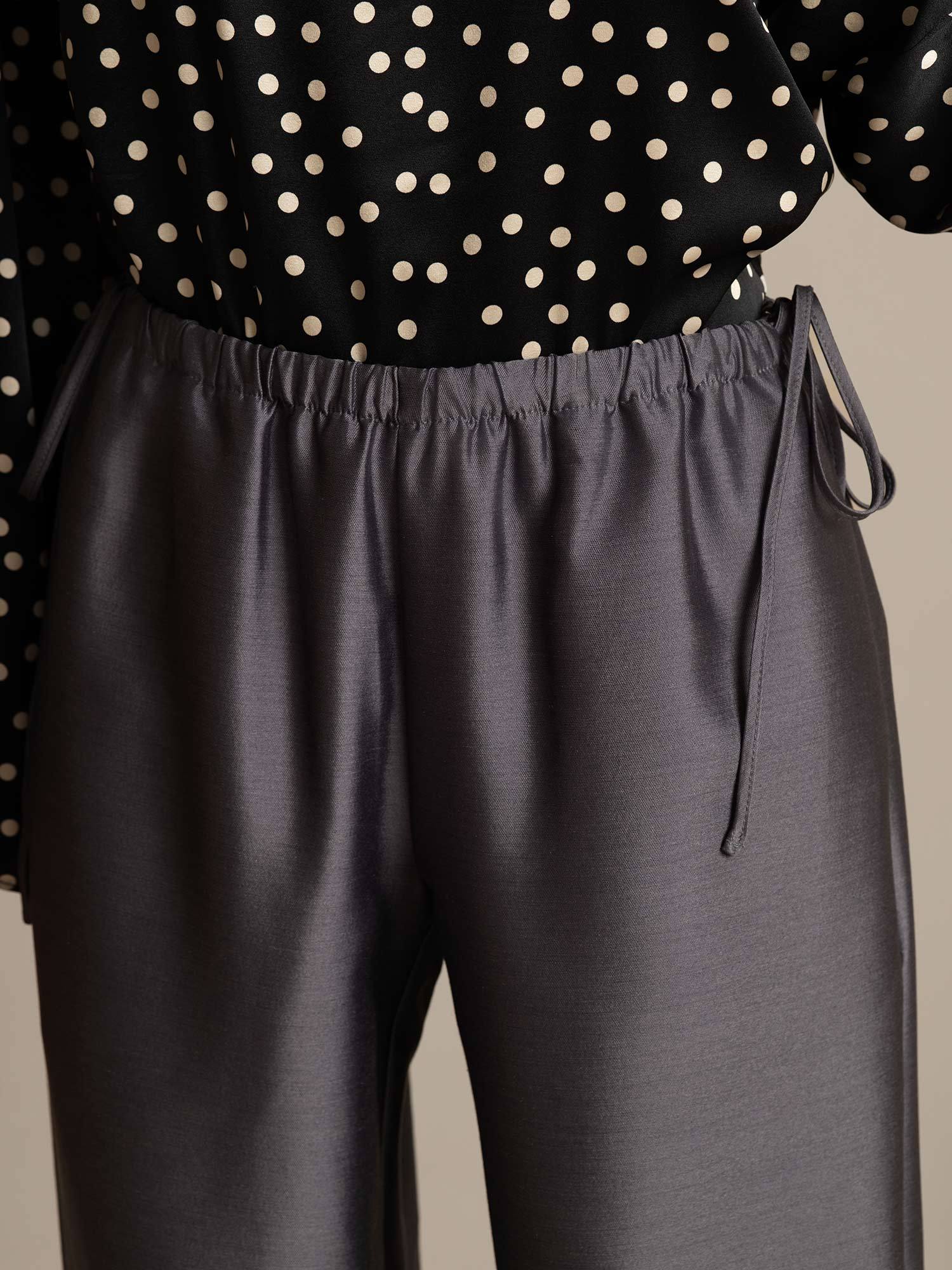 [Grå] SilkSilky-SE 32Momme Silk-Wool Blend Womens Pants 004,