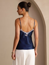 [Mörkblå] SilkSilky-SE Spaghetti Strap V Neck Cami Toppar 002