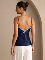 [Mörkblå] SilkSilky-SE Spaghetti Strap V Neck Cami Toppar 002
