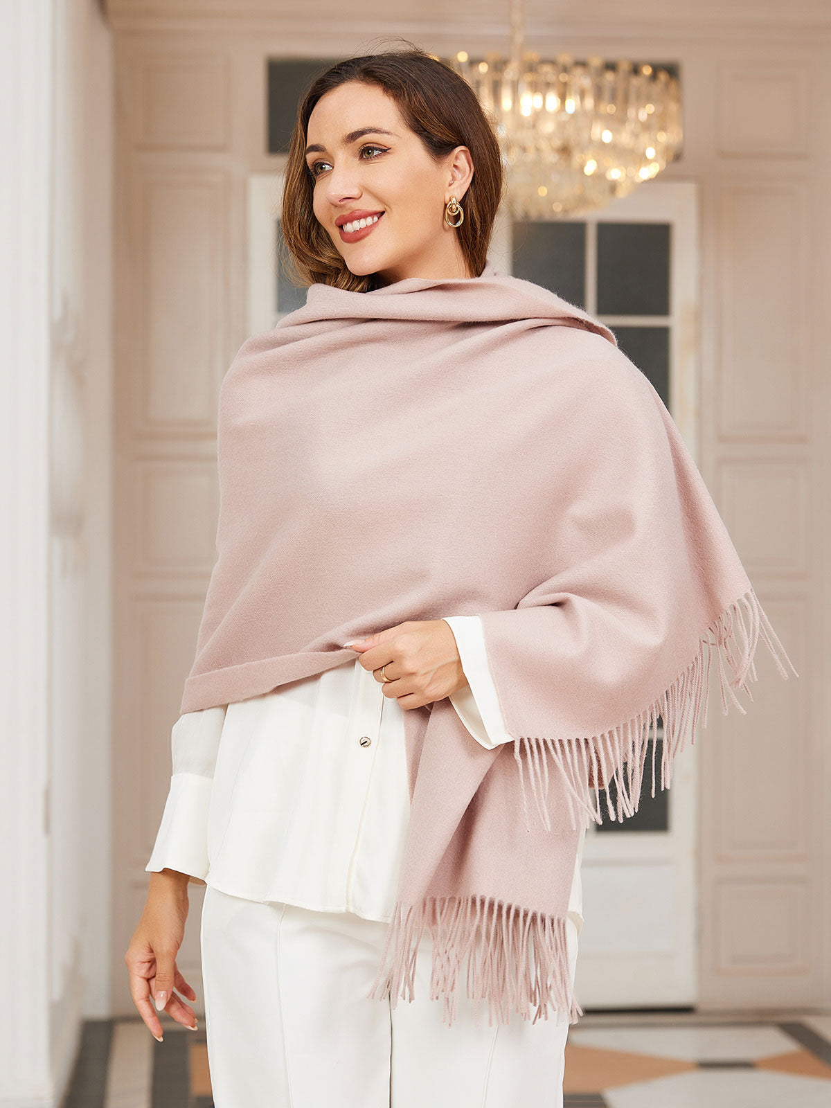 [Ljusbeige] SilkSilky-SE Ull Scarf 003