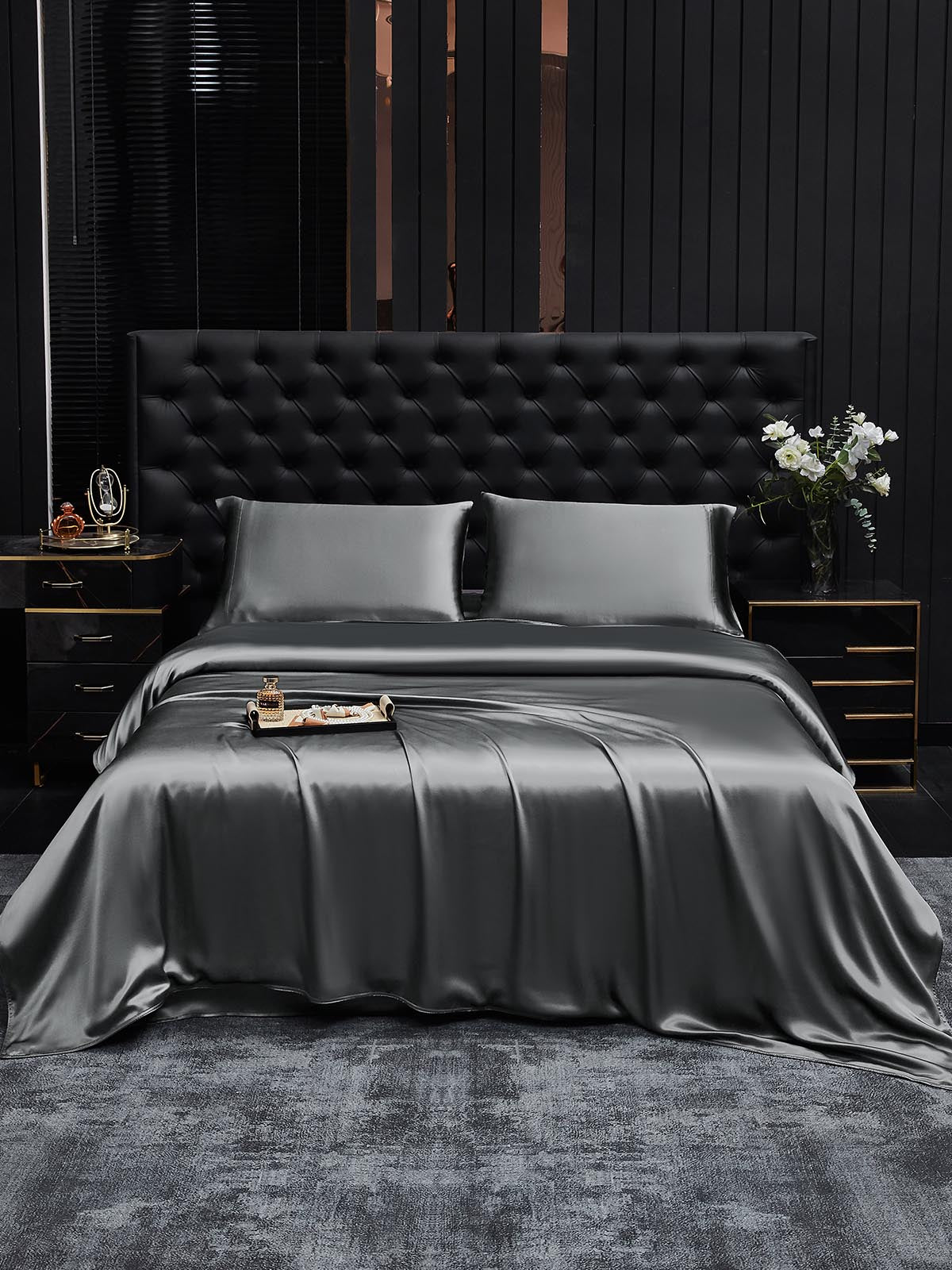 [Mörkgrå] SilkSilky-SE 19Momme Rent Silke Bedding Set 001
