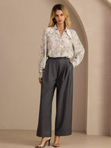 [Salvia Blomma] SilkSilky-SE Long Sleeve Lapel Collar Blus 008