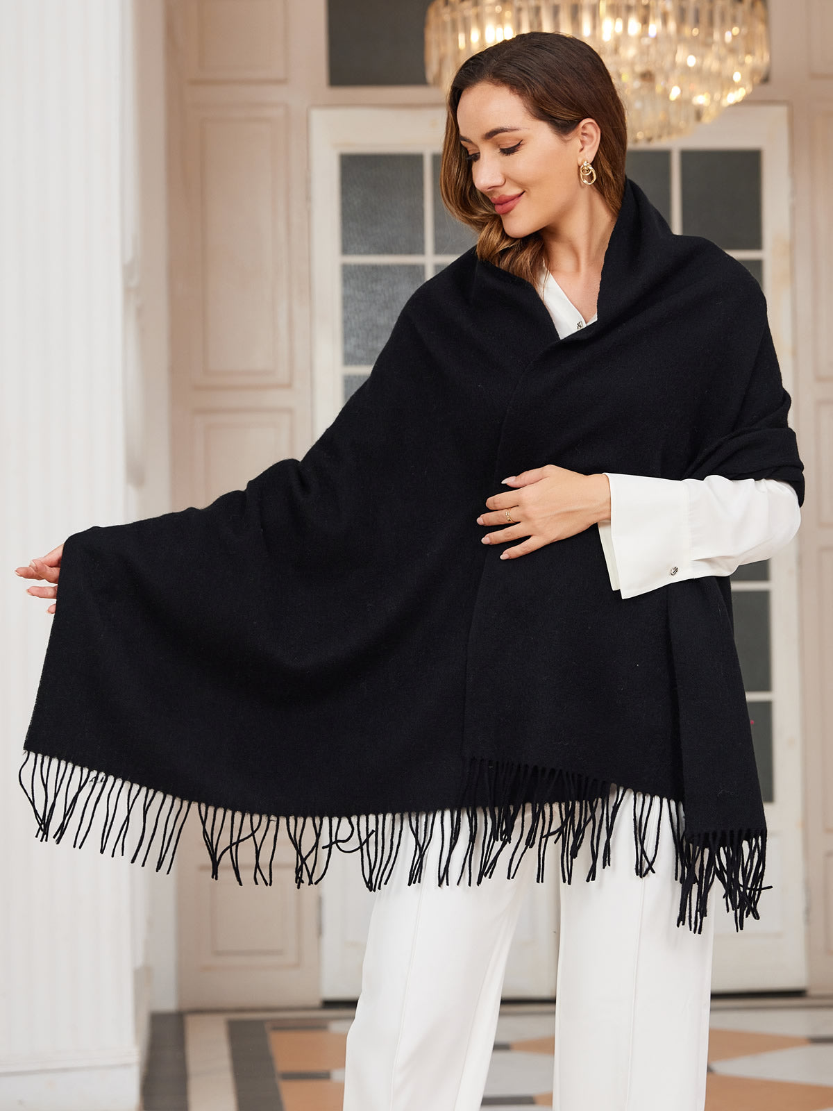 [Svart] SilkSilky-SE Ull Scarf 001