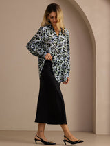 [Teal Leopard] SilkSilky-SE Long Sleeve Lapel Collar Blus 005