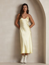 [Ljusgul] SilkSilky-SE Spaghetti Strap V Neck Nattlinne 001