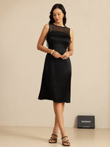[Svart] SilkSilky-SE 19Momme Sleeveless Illusion Neck Klänning 007