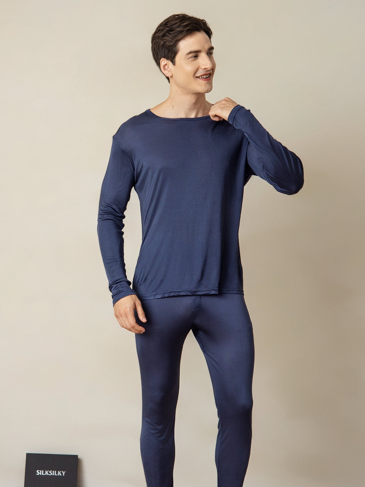 [Mörkblå] SilkSilky-SE Silke Mens Pajamas 003